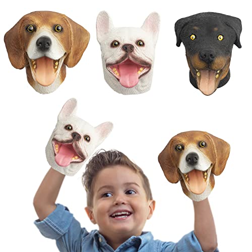 Omoojee Dog Hand Puppets, Rottweiler & Beagles & French Bulldog 3 Pcs Latex Animal Toys, Realistic Puppets Gift For Kids #TOP7