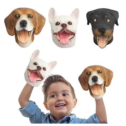 Omoojee Dog Hand Puppets, Rottweiler & Beagles & French Bulldog 3 pcs Latex Animal Toys, Realistic Puppets Gift for Kids