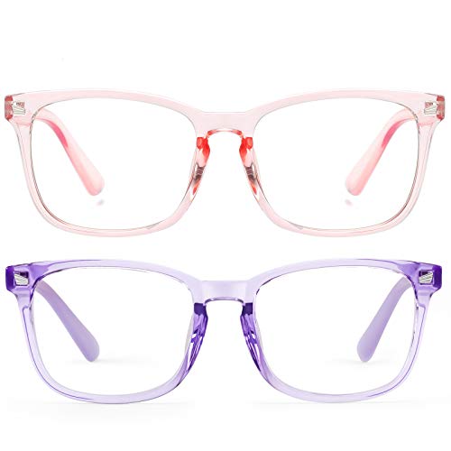 Image of KUGUAOK 2 PACK Kids Blue Light Blocking Glasses, Boys Girls Computer Gaming TV Glasses, Lightweight Eyeglasses Frame (Age 4 to 12)