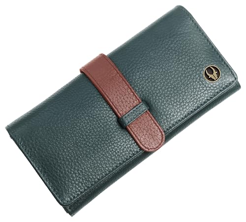 Image of WildHorn Women's Genuine Leather RFID Blocking Wallet | Tri-Fold High-Capacity Ladies Purse with Card Slots, Zipper Coin Pocket & Snap Closure | Ideal Gift for Women (Green)