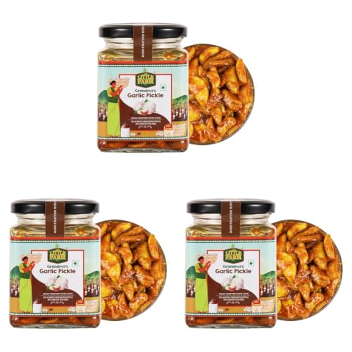 Image of THE LITTLE FARM CO Garlic Pickle - Lehsun ka Achar (250g) | Less Oil Mustard Base Homestyle Garlic Pickles with Jaggery | No Added Preservatives & Flavours | Traditional Recipe (Pack of 3)