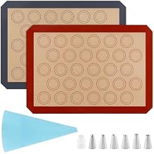 16Pcs Macaron Silicone Baking Mats Kit, Reusable Nonstick Macarons Baking Supplies Silicone Bakeware Mats with Baking Tools for Oven, Cookie, BreadBrown,Size16.5x11.6inch