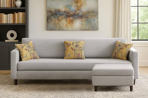 Image of Casaliving Premium Lifestyle Fabric 5 Seater L Shape Sofa Set 4 Seater Modern Sofa Set & Ottoman for Living Room (Grey Color)
