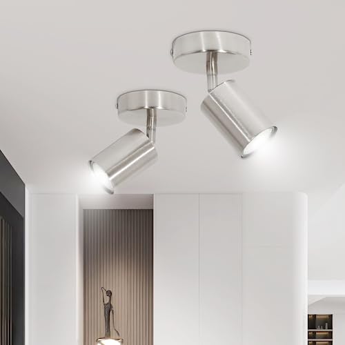 Ketom GU10 LED Ceiling Light - Matt Nickel Single Adjustable Spotlight Wall Light - 2 x Spot Bar With Bulb Base, Bulb Not Included