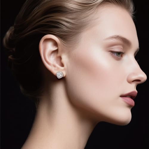 Moissanite Square Halo Stud Earrings 0.5-2CT D Color VVS1 Clarity Lab-Created 18K Gold Plated 925 Sterling Silver Hypoallergenic Earrings for Women Men Wedding Valentine’s Studs3