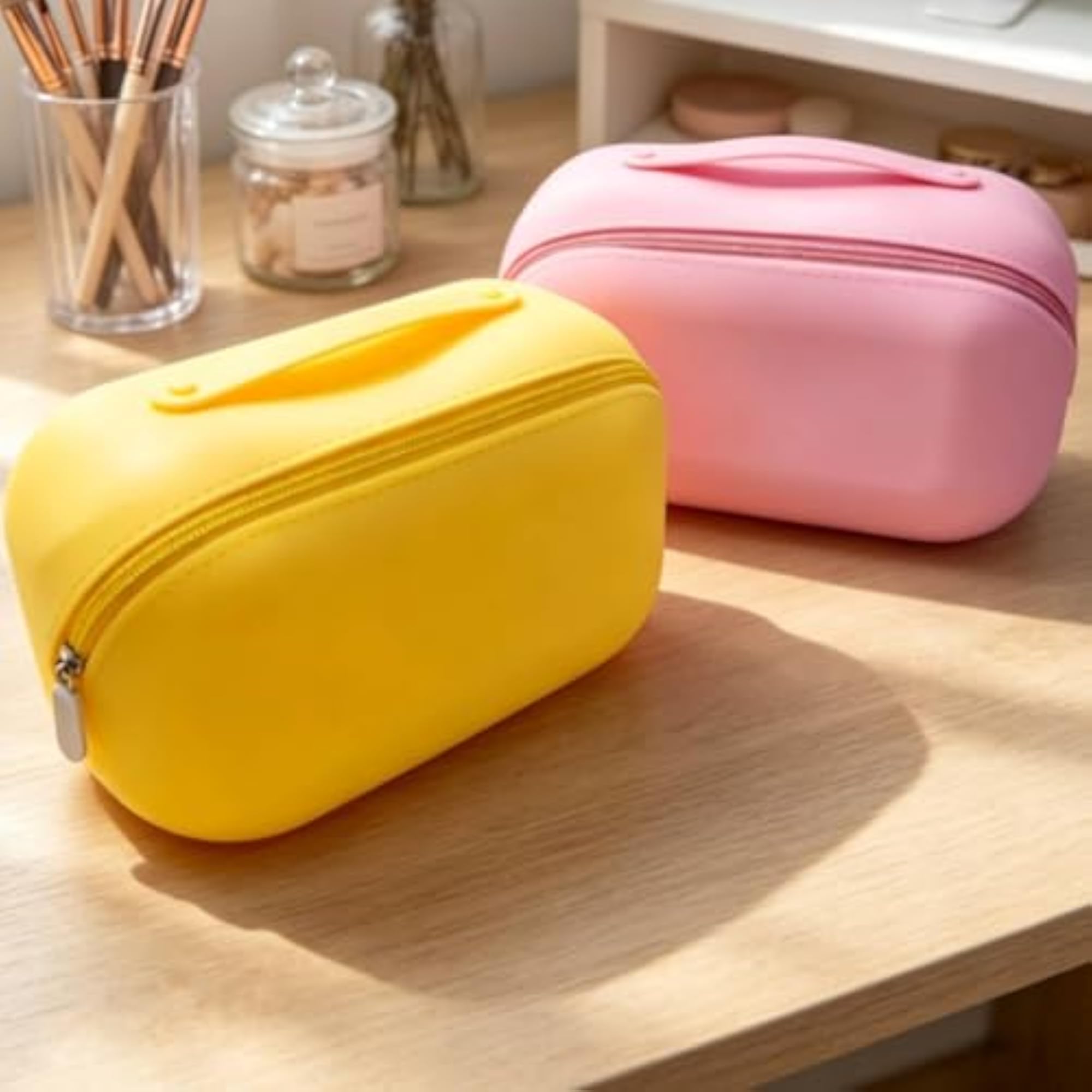 Large Capacity Yellow Silicone Waterproof Makeup Bag, Portable