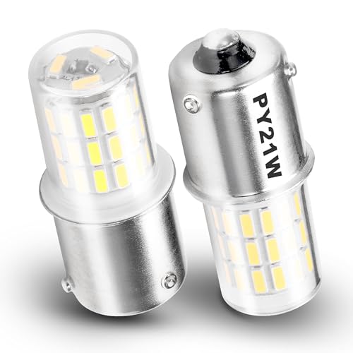 Ziomitus BAU15S PY21W LED Bulbs, 581 1056 PY21W Indicator Bulbs, 12V-24V 2w BAU15S LED Bulb White for Backup Reverse Lights Tail Parking DRL Lights, Interior RV Camper Bulbs, 6000K White 2 Pack