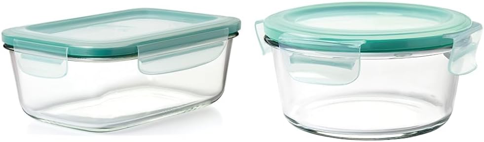 OXO Good Grips Smart Seal Glass Food Storage Containers - Rectangle (8 Cup) and Round (7 Cup) - Thumbnail 2