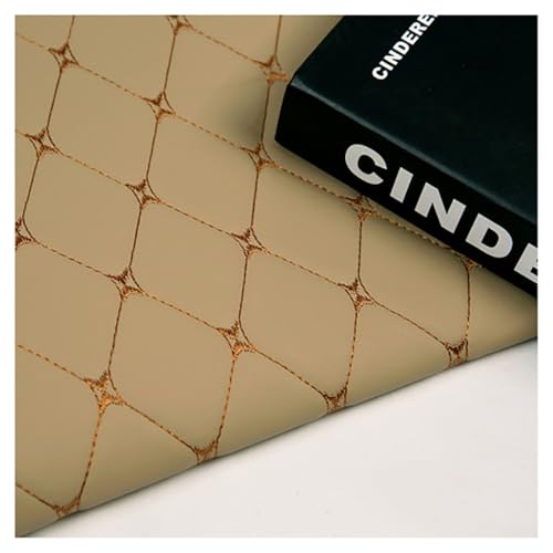 Polipiel Para Tapizar, Tela De Cuero Acolchado Manualidades, Cojines O Forrar Objetos. Venta De Polipiel Por Metros Para La Decoración Interior Del Asiento(Beige Diamond grid,1.4X3.5m)