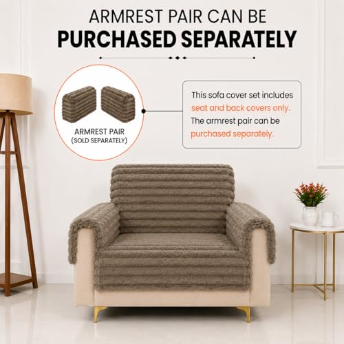 Image of Homerz Premium Rabbit Fur Sofa Cover with Anti-Skid Backing, Soft Plush Fabric Sofa Protector for Living Room Furniture (Coffee, 1 Seater, Seat Cover with Backrest)
