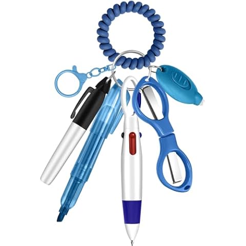 Plifal Nurse Pen Set Badge Reel Holder Accessories Clip - Retractable Mini Nursing Ball Pen Permanent Marker Highlighter Light Foldable Scissors Small Work Student Office Hospital Blue Cover