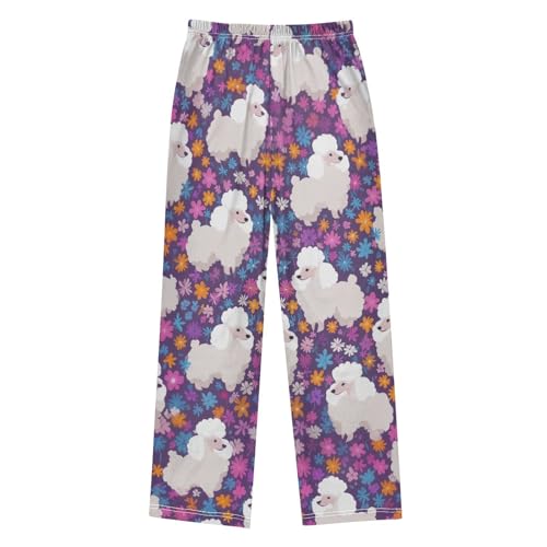 Poodle Florals Boys Long Pants Soft Trousers Elastic Waist Kids Lounge Bottoms with Pockets S-XL2