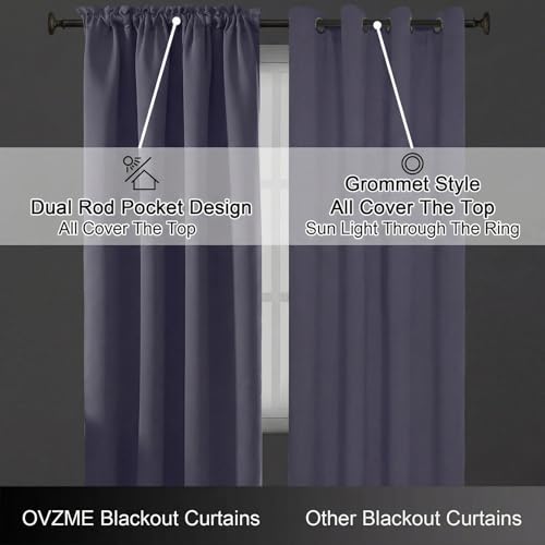 Image of Greyish Purple Blackout Curtains for Bedroom 84 Inch Length 2 Panels Set, Thermal Insulated Curtains for Living Room Nursery, Energy Saving Cortinas Blackout para Dormitorio, 2x40Wx84L