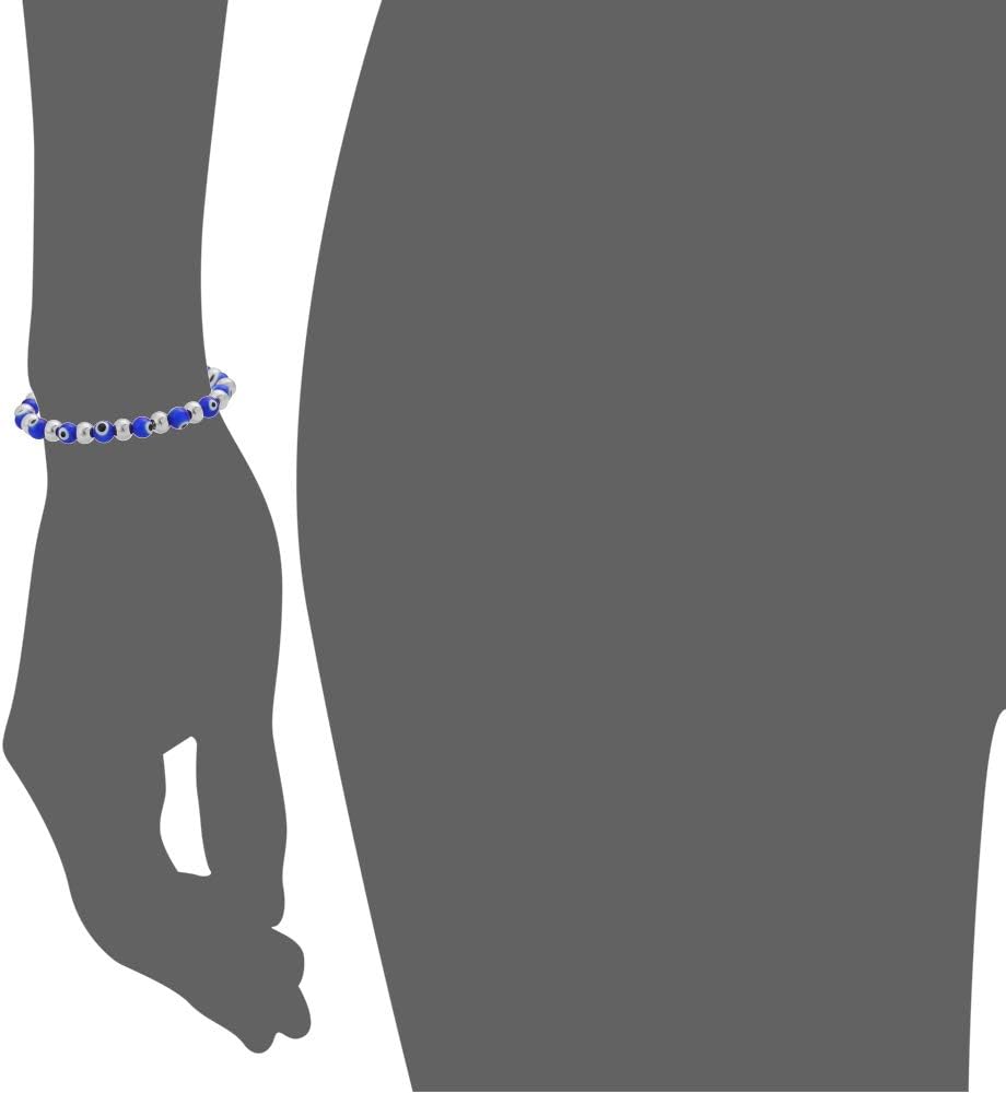 Edforce Stainless Steel Women Enamel Evil Eye Protection Beaded Link Chain Elastic Bracelet - Image 3