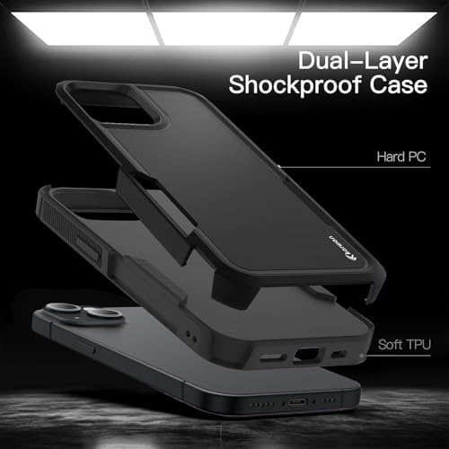 Image of KARWAN Shockproof Back Case Cover Compatible with iPhone 14 Plus, Heavy Duty Case with 360 Degree Camera Protection, Dual Layer Rugged Bumper Protection Cover with Matte Finish (Black)