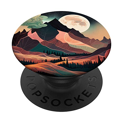 Mountain Boho Flower Floral Sunset Moon Night Western Chic PopSockets Swappable PopGrip, Black