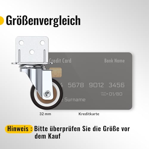 HOLKIE 32 mm Möbelrollen mit Dicker L-Montageplatte Schwerlastrollen Können 45 KG Tragen Rollen für Möbel mit 2 Bremse und 2 ohne Ideale Lenkrollen für Blumenständer,Babybay,Couchtisch (4er-Set)