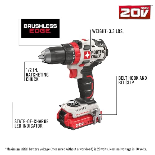 PORTER-CABLE 20V MAX Cordless Drill Driver Kit with 2 Batteries and Charger, 1/2 Inch (PCCK607LB) thumbnail 3