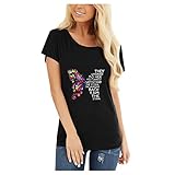 Camiseta de manga corta con cuello redondo para mujer, diseño de mariposa 1 negro XXXL