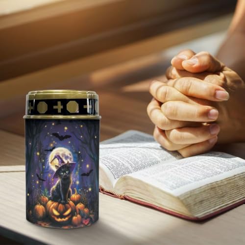 Image of Cemetery Solar Lights Water Resistant, Witch Black Cat | Water Resistant LED Flameless Candle, Grave Lights Solar Powered Landscape Lights for Grave Memorial Gift