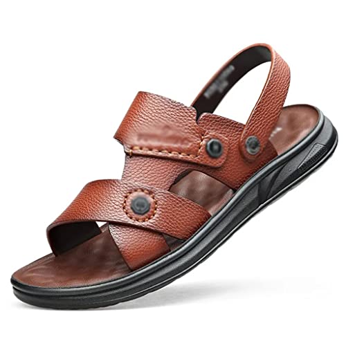 Cow Leather Sandals Non-Slip Slippers for Male Outdoor Comfortable Soft Bottom Beach Men Two Uses Sandals(38)