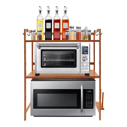 Madelynn Estantería rectangular para microondas, 55 x 35 x 67 cm, con 4 ganchos, capacidad de carga de 15 kg, diseño ajustable, soporte para microondas, estante de cocina para ollas, tostadoras