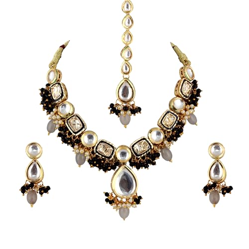 Image of Lucky Jewellery Meenakari 18k Gold Plated Tika Earring Combo Uncut Big Faux Kundan Choker Necklace set