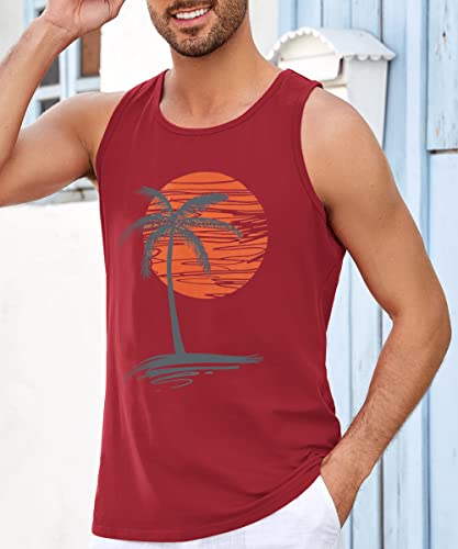 Image of Runcati Mens Workout Tank Tops Gym Sleeveless Shirts Palm Tree Vintage Style T-Shirt