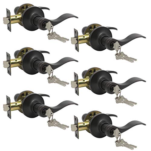 Image of Gobrico Oil Rubbed Bronze Keyed-Alike Entry Door Locks Wave Handle Lever for Exterior Door with Same Key, 6Pack
