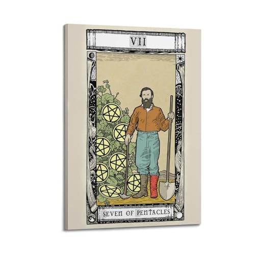 Poster sur toile figurine barbu JIDUHON avec outils de ferme et pentacles déco 20x30cm