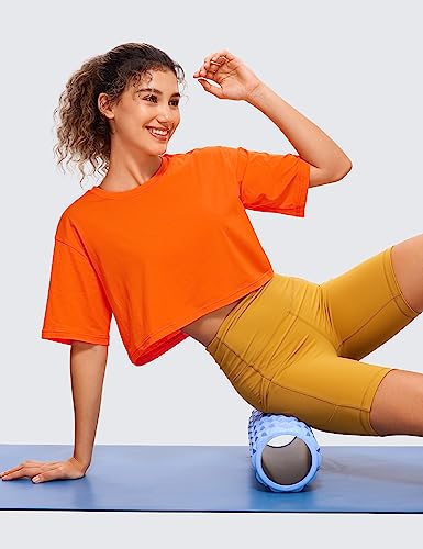 Image of CRZ YOGA Pima Cotton High Neck Crop T-Shirt | Workout, Naturally Soft, Loose Fit, Short Sleeve Tops for Women