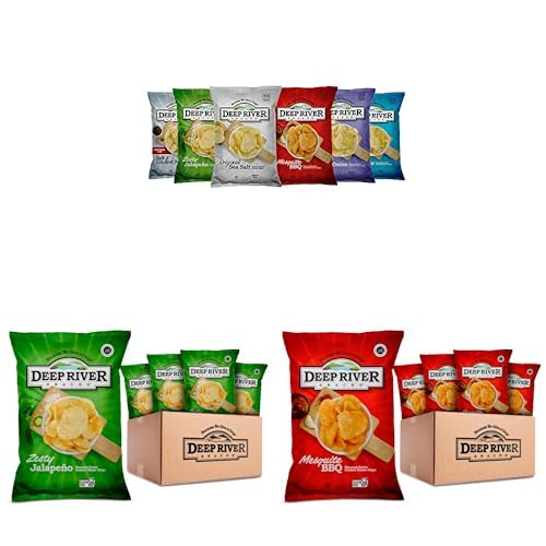 Deep River Snacks Kettle Cooked Potato Chips Ultimate Variety Bundle  Surtido de 6 sabores, jalapeño picante y mezquite BBQ, Kosher y sin gluten,