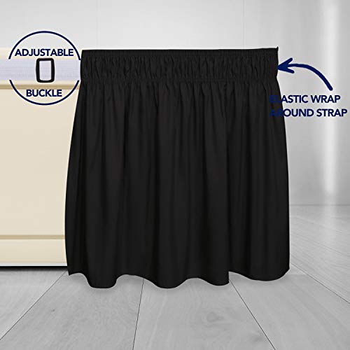 PureFit Wrap Around Ruffled Bed Skirt with Adjustable Elastic Belt - 14 Inch Drop Easy to Put On, Wrinkle Free Bedskirt Dust Ruffles, Bed Frame Cover for Queen, King and C-King Size Beds, Black