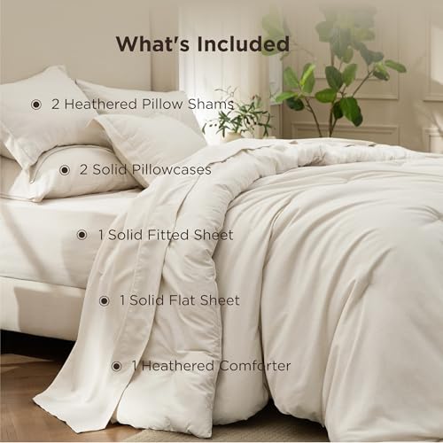 Image of Bedsure Full Comforter Set Beige - Bed in a Bag Full Size Bedding 7 Pieces, Cationic Dyed Bed Set Gift for Family, Beige Soft Bedding for All Seasons Comforter with Sheets, Pillowcases & Shams