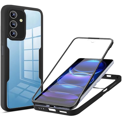 Ephoou for Samsung Galaxy A17 / Galaxy A16 Clear Case with Screen Protector, Dual Layer Full Body Shockproof Dustproof All-Inclusive Cover Case for Samsung A17 QB-Black