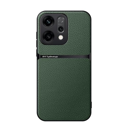 Kepuch Case Compatible for Oppo Reno 14 - Litchi Grain Magnetic Holder Built-in Metal Plate Cover Bumper - Green