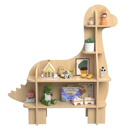 Image of Dinosaur Kids Bookshelf, Wooden Kids Bookshelf and Toy Storage, Wood 4-Tier Montessori Bookshelf for Kids, Durable Bookcase, Eco-Safe Toddler Bookshelf, Toy Organizer for Kids Room, Playroom, Nursery