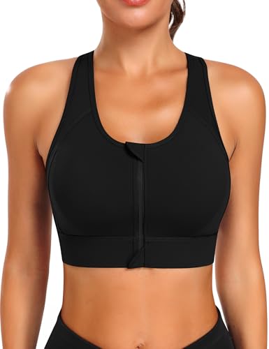 Image of JoyGirl Zip Front Sports Bra High Impact Workout Bra for Women Mesh Racerback Gym Bra Padded High Support Yoga Bra