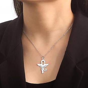 VASSAGO Halskettingen Egyptische symbolen ankh kruis horus oog ketting hanger Egyptische piramides vintage halfzon ketting geluksbrenger amulet sieraden cadeau, Roestvrij staal