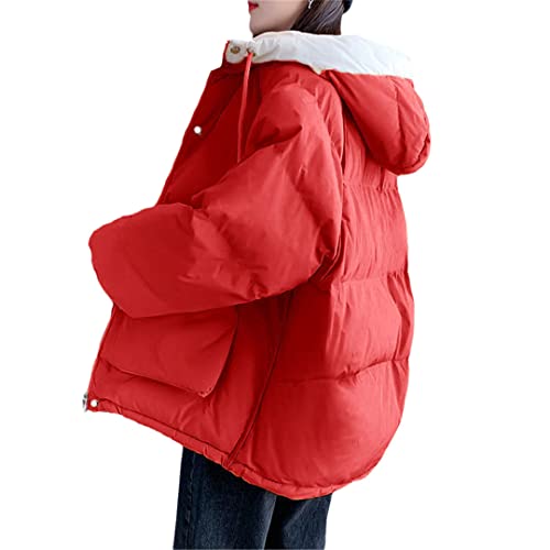 Manteau à capuche épais femme rouge contre le froid hivernal XXL