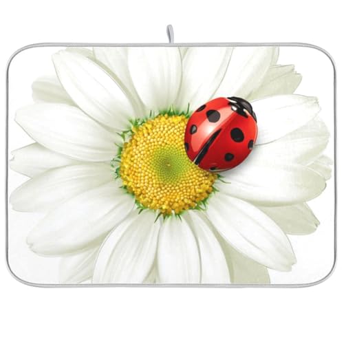Tarity White Daisy Dish Drying Mat for Kitchen Counter Absorbent Heat Resistant Microfiber Dishes Drainer Mat 18x24 in Dish Pad Sink Mat Protective Pad Kitchen Decor by Tarity - Used condition - US$8.41