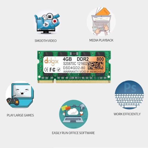 Image of Dolgix 4GB DDR2 800MHz Laptop RAM | PC2-6400 | CL-6 | Non-ECC | Un-Buffered |So-Dimm RAM | Pin -200 | Memory Module- 3 Year Warranty (Made in India)