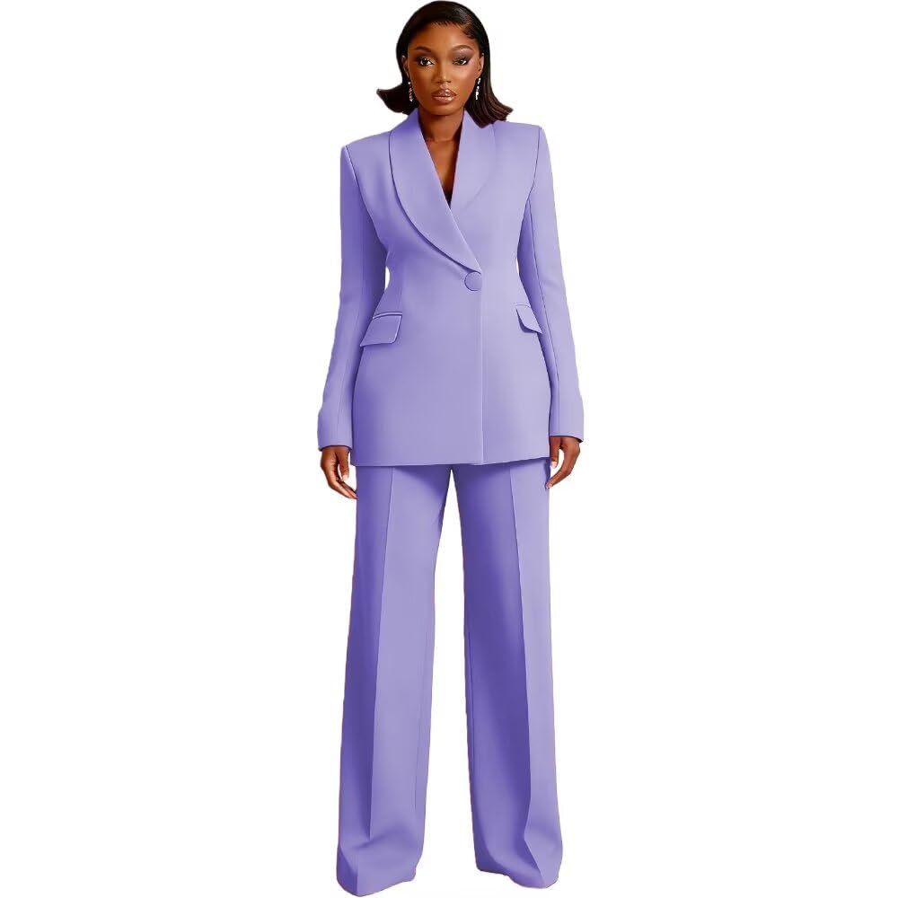 Elegant 2 Piece Suits for Women Shawl Lapel Blazer Wide Leg Pants Suit Set Wedding Guest Party Formal