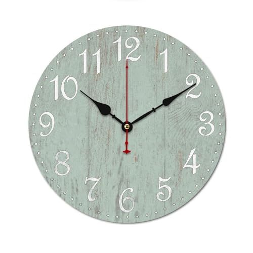 Seafoam Green Silent Wall Clock Decorative for Bathroom, House, Farmhouse, Housewarming Gift, Wall Clock Battery Operated - 12in Seafoam Green Rust Clocks Gifts for Family