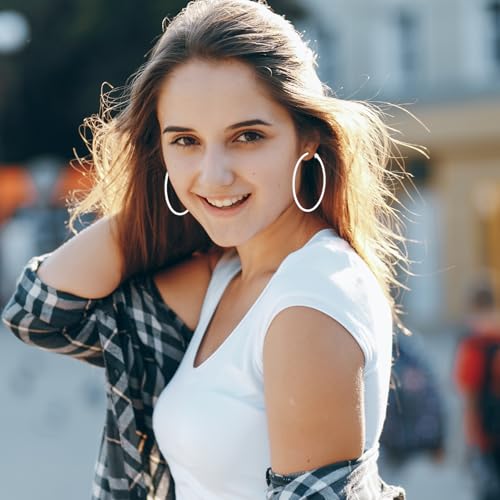 2Pcs Hoop Earrings for Women 70s 80s 90s Large Retro Neon Earrings 60mm Hoop Earrings Cute Beach Earrings Party Earrings Accessories for Women 5