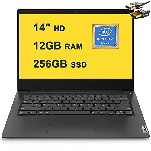 Lenovo 2021 Flagship Ideapad 3 14 Laptop Computer 14" HD Anti-Glare Display Intel Dual-Core Pentium Gold 6405U 12GB DDR4 256GB SSD WiFi Webcam Intel UHD Graphics Win10 + HDMI Cable