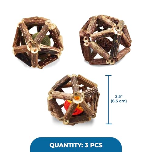 Image of SunGrow Silverine Balls for Cats, Engaging and Interactive Pet Enrichment, Gall Fruit, Catnip, Bell Ball, Cool Pal Feline Toy, Christmas Stocking Stuffers, Brown, 2.5 inch (Diameter), 3 Pieces per Set