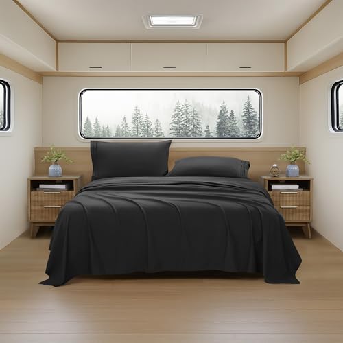 Camping Sheets King Size - Outdoor Air Mattress Sheet Set – Built-in Corner Straps for Air Mattress & Camping Use – Designed for Inflatable Beds & Tailgate Sleepovers, Black