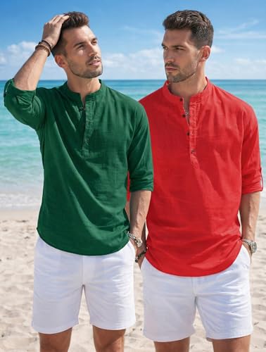 Image of Men's Cotton Blend Straight Kurta Shirt Combo with Mandarin Collar - Slim Fit Casual Short Kurti Set Featuring Textured Slub Fabric and Roll-Up Full Sleeves