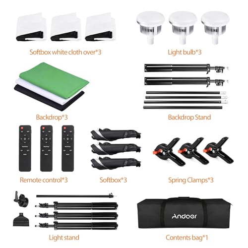 Andoer Kit d'éclairage de boîtes à lumière, kit d'éclairage pour photographie de studio (D)) – vue 6